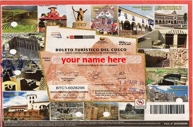 Bilhete turístico Cusco de 10 dias